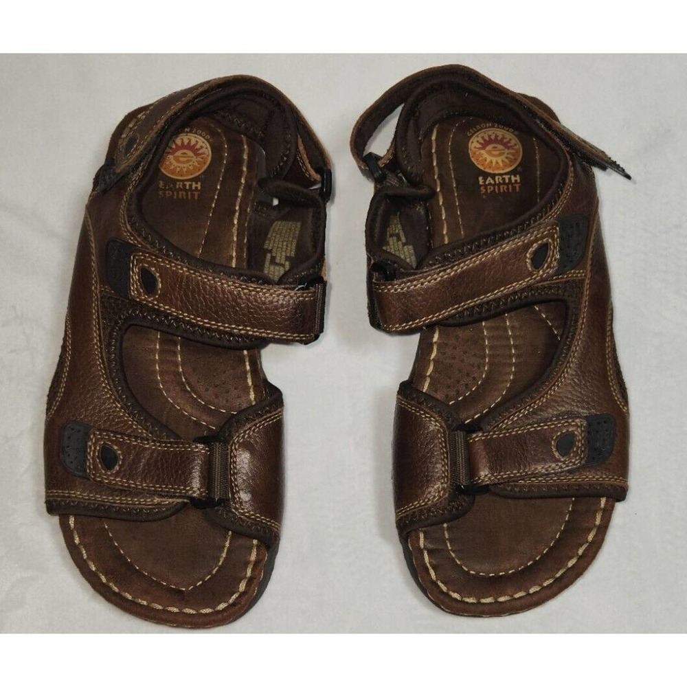 Earth Spirit Leather Sandals Shoes Sz 9 Brown Adjustable Straps Sport